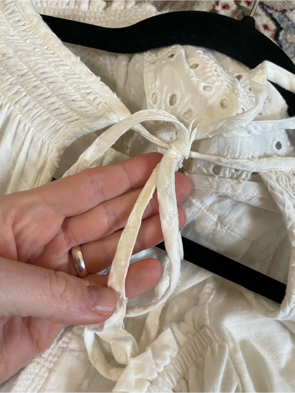 Anthropologie Porridge Freya Eyelet Lace Cotton Puff-Sleeve Blouse Open Back - Picture 11 of 11